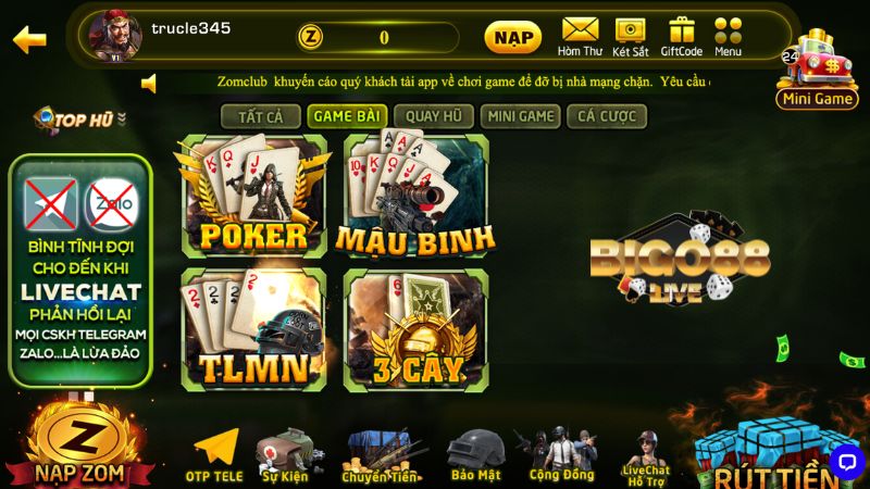 Sảnh game bài Zomclub